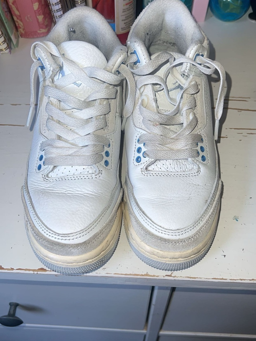 Jordan Kids White Sneakers with Light Blue Eyelets
